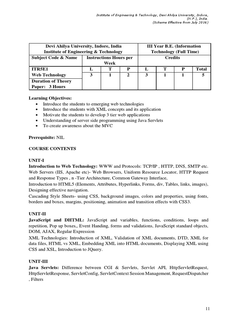 Web Technology Course Syllabus | PDF | World Wide Web | Internet & Web