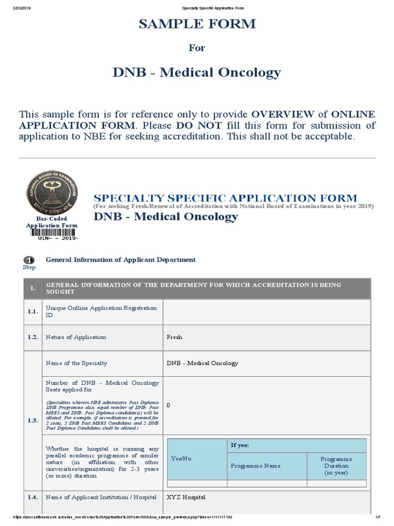 Sample Form DNB Medical Oncology PDF