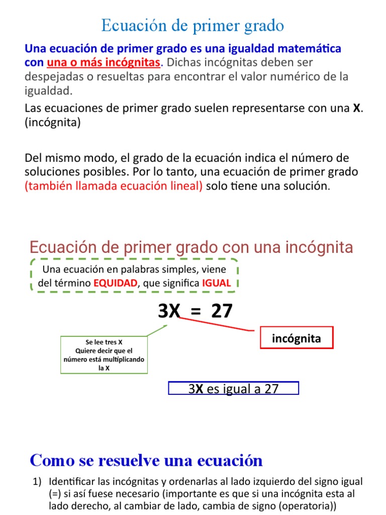 Ecuaci n De Primer Grado PDF