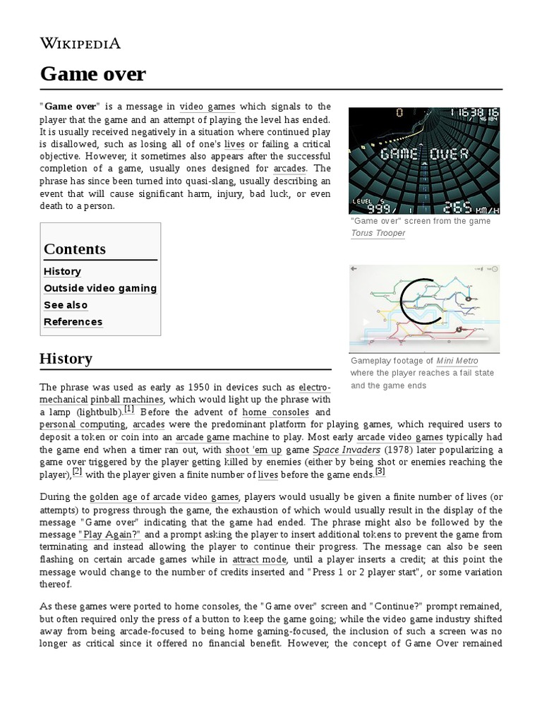 Game Over Pdf Electronic Games Game Design