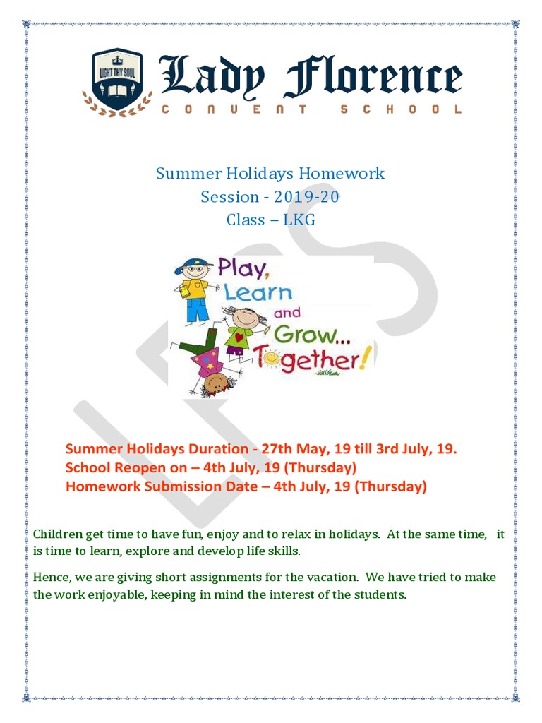 Holiday Homework Class Lkg Pdf
