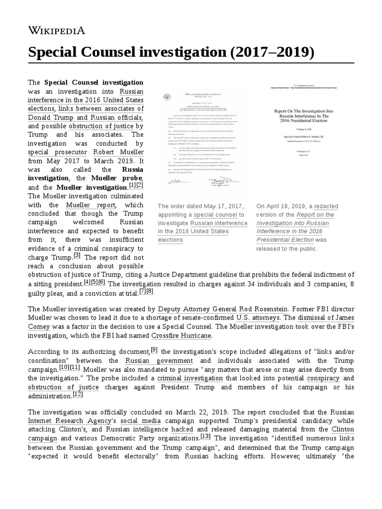 Special Counsel Investigation (20172019) PDF James Comey