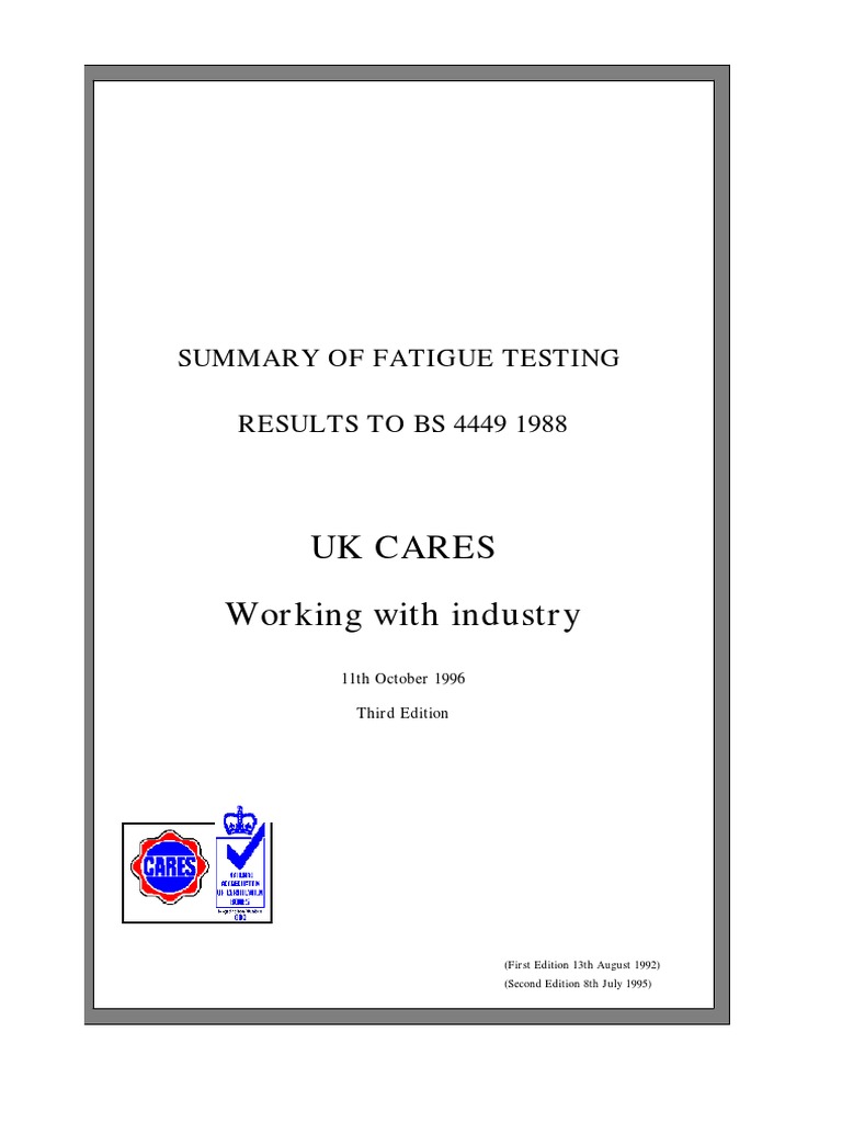 Fatigue Testing Results Summary BS 4449 | PDF | Fatigue (Material ...