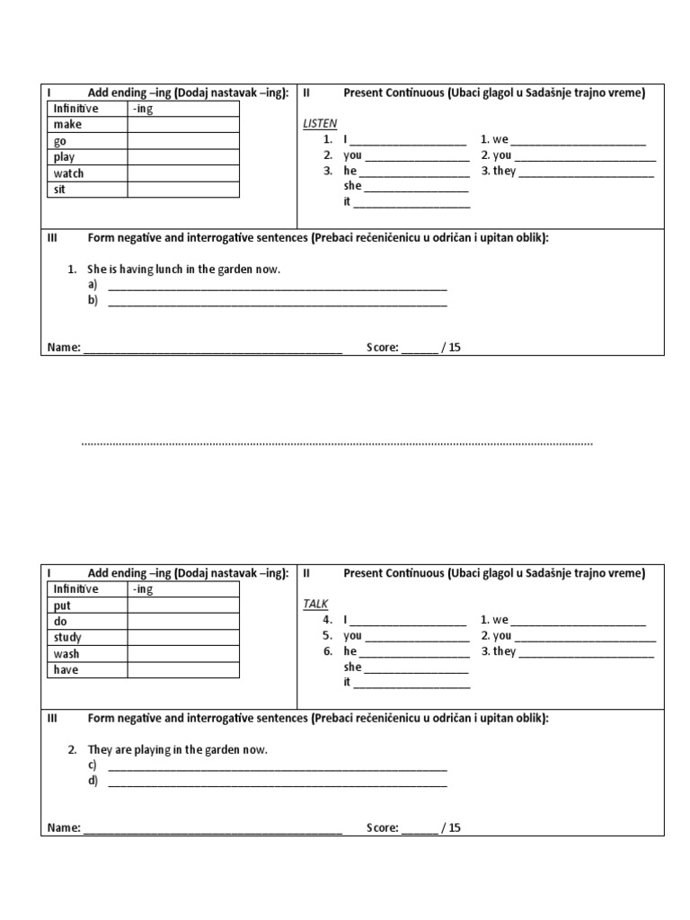 Present Continuous Exercises | PDF | Syntax | Grammar