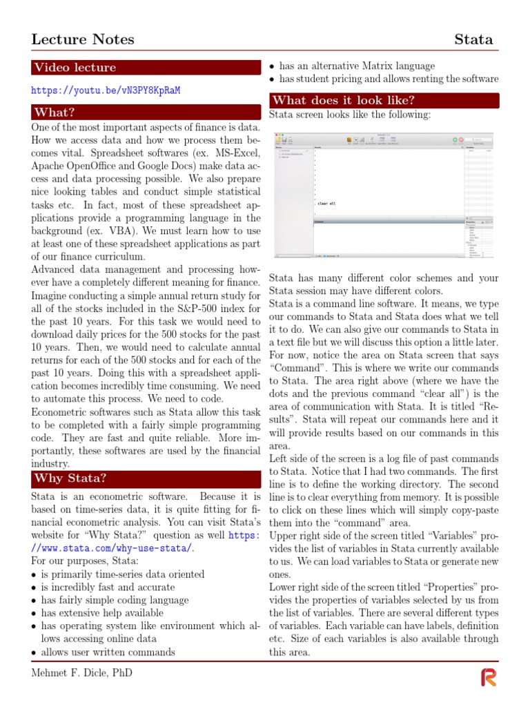 RATA Lecture Notes Stata | PDF
