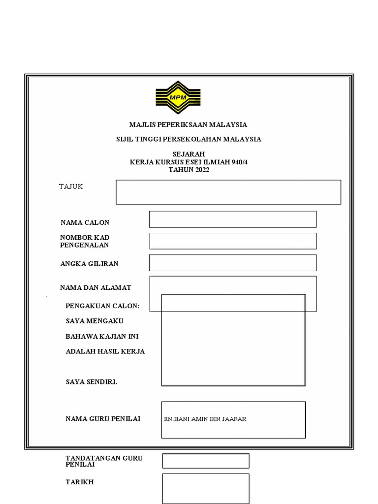 Muka Depan KK Sejarah | PDF