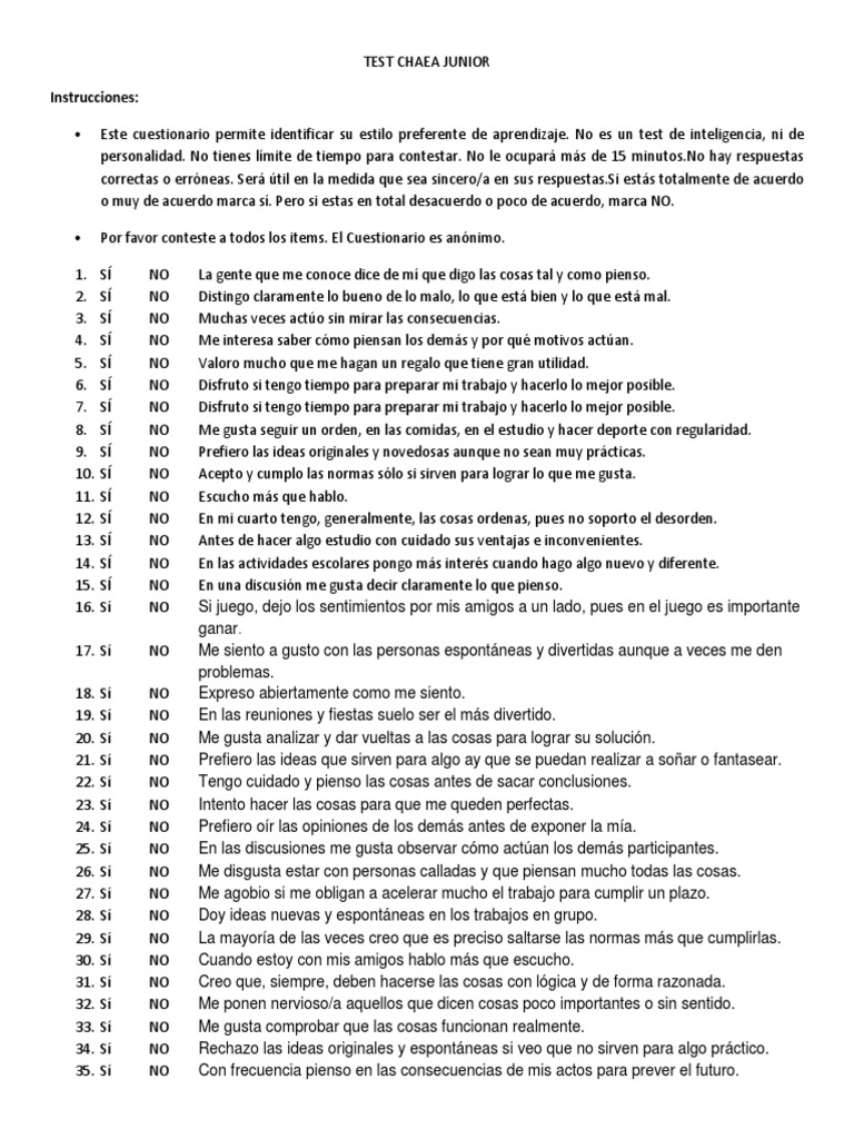 Test Chaea Junior | PDF