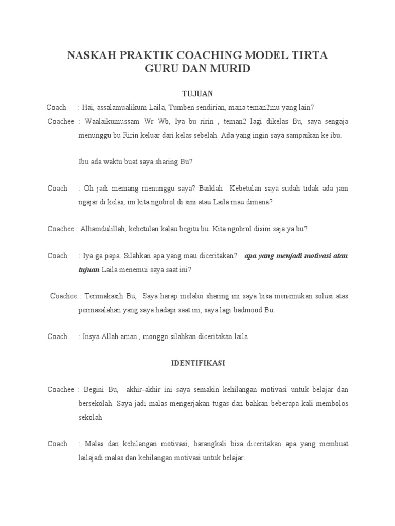 Naskah Coaching Guru Dan Siswa (Mrs - Ririn) | PDF