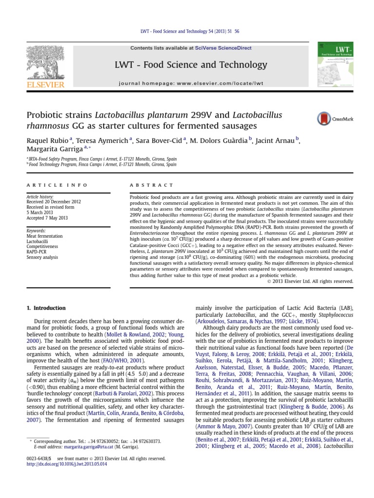 Probiotic Strains Lactobacillus Plantarum 299V and Lactobacillus