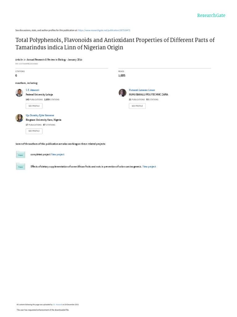 Total Polyphenols Flavonoids and Antioxidant Prope PDF Polyphenol