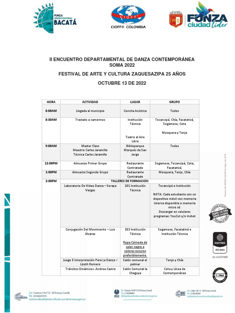 Ii Encuentro Departamental de Danza Contemporánea Soma 2022 | PDF