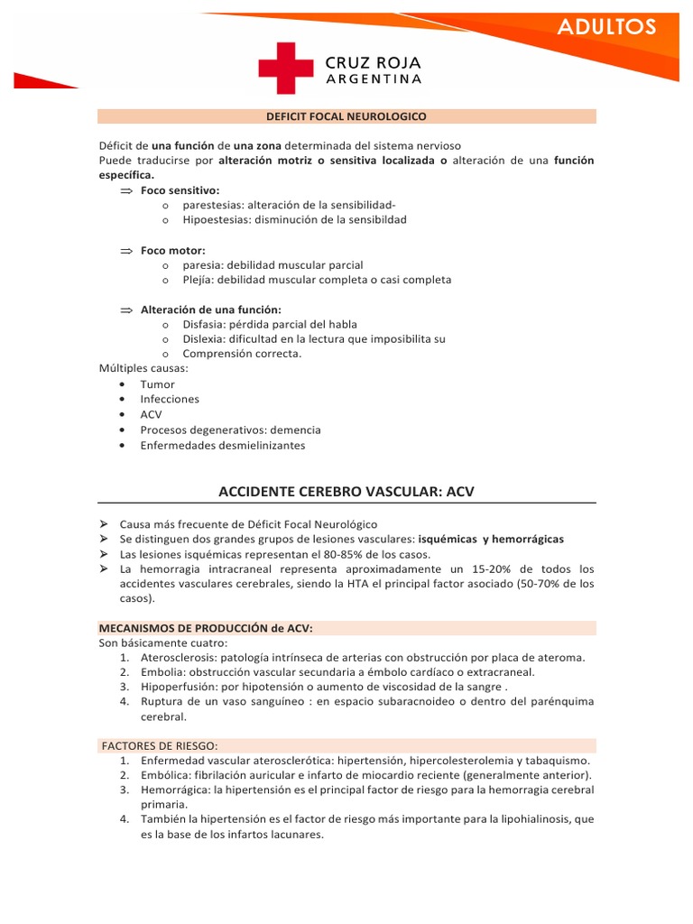 Deficit Focal Neurologico: Accidente Cerebro Vascular: Acv | PDF ...