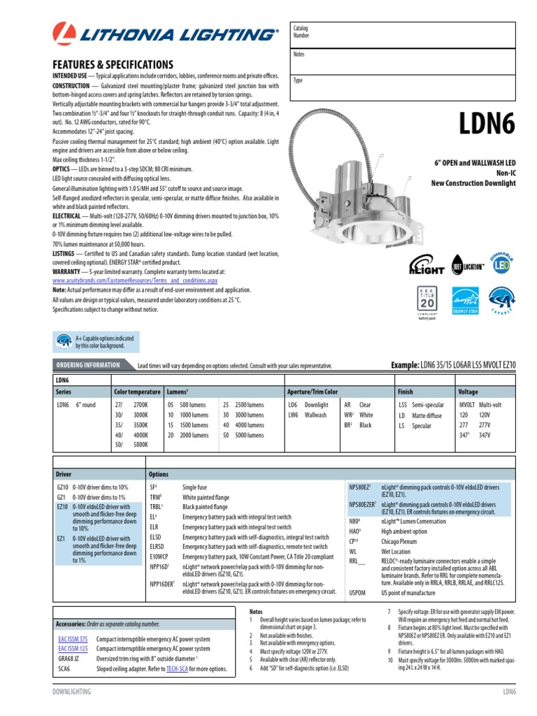 Lithonia LDN6 Spec PDF Lighting Electrodynamics