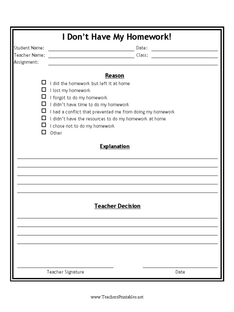 Homework Excuse Form | PDF