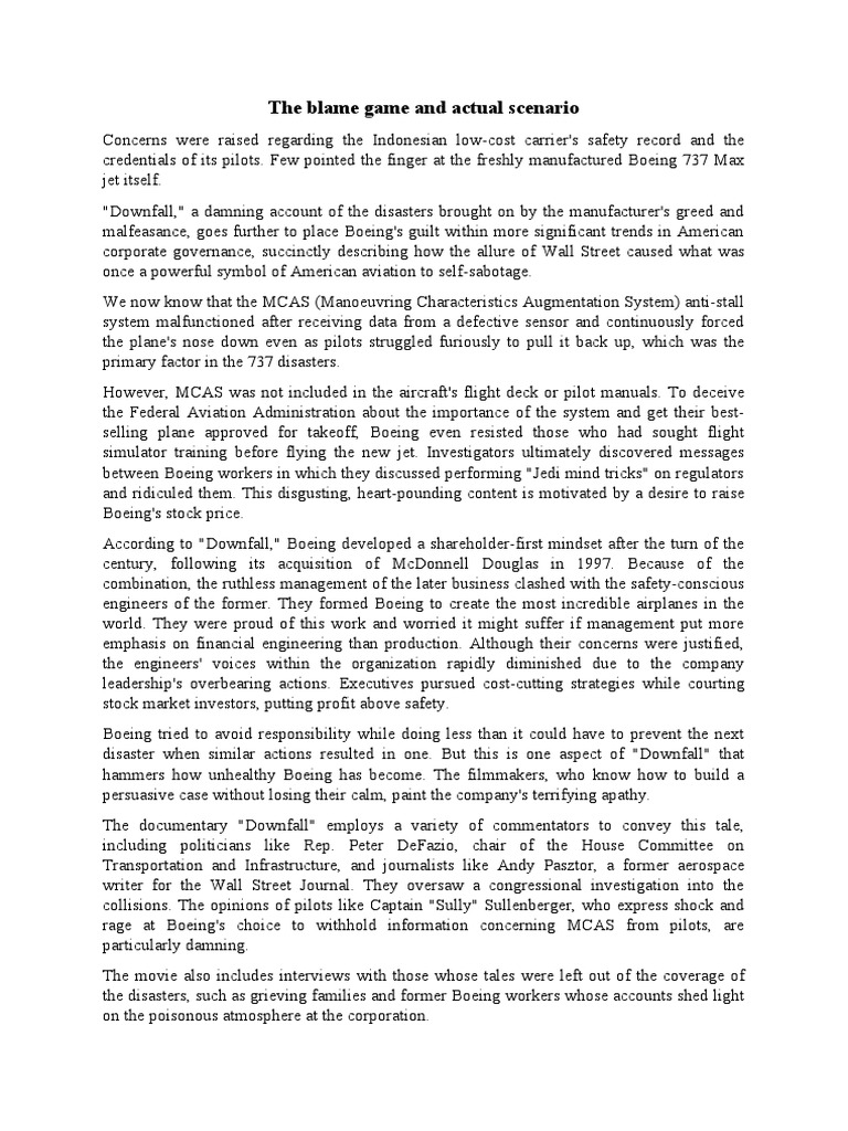 Boeing's Downfall Greed and Tragedy PDF Boeing Aviation