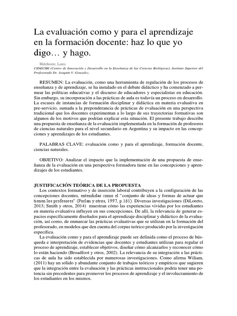 La Evaluacion Como y para El Aprendizaje en La Formacion Docente | PDF ...