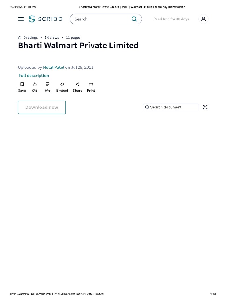 Bharti Walmart Private Limited PDF Walmart Radio Frequency