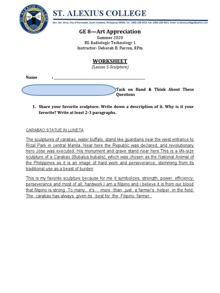 5 Worksheet Sculpture | PDF | Language Arts & Discipline