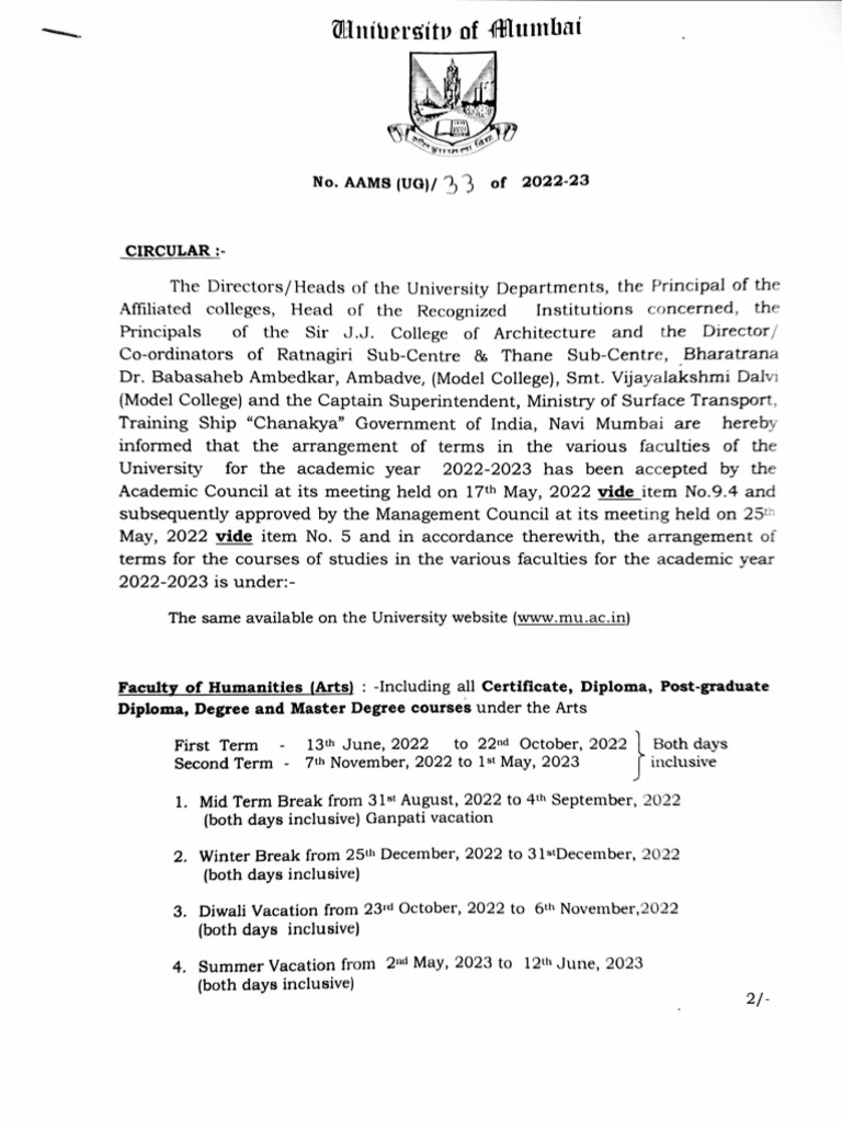 Arrangment Of Terms 2022 23 PDF