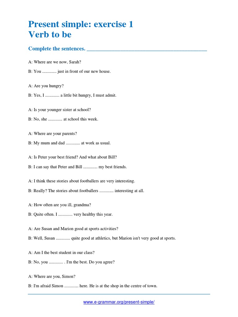 Present Simple Exercise Verb To Be | PDF | Language Arts & Discipline