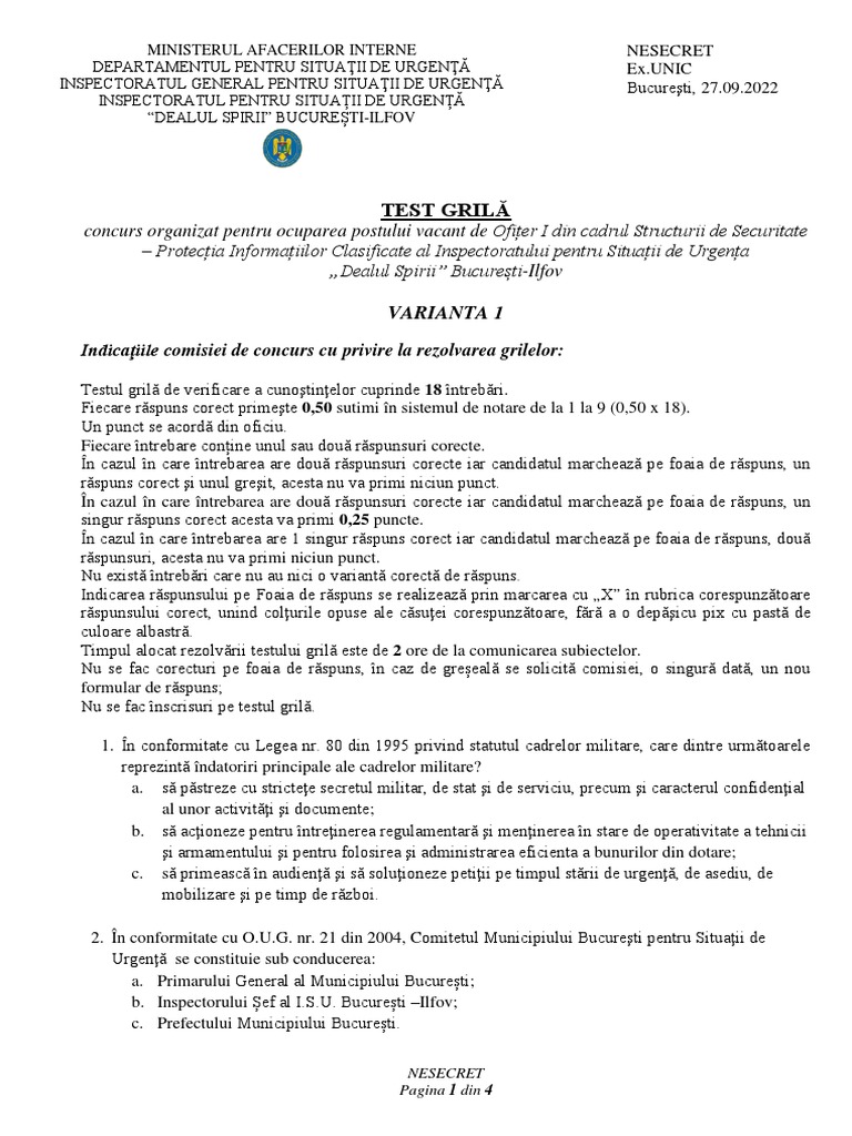 Subiecte Varianta 1 | PDF