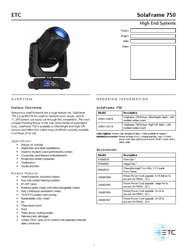 SolaFrame 750 Datasheet RevG PDF Color