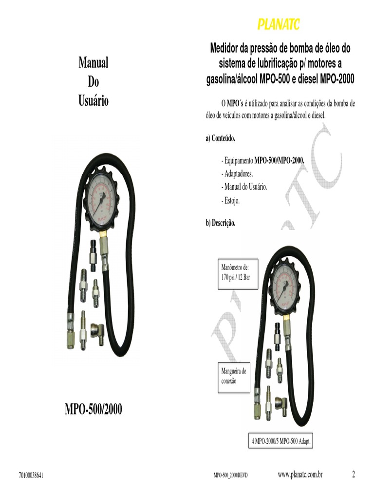 Tabela de Pressão de Óleo MPO-500/2000 | PDF | Veículos de tração ...