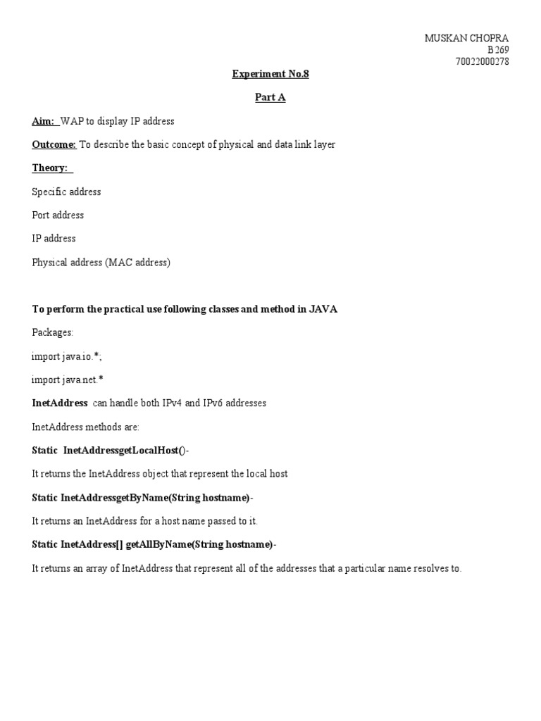 Java Program for IP Address Display | PDF | Computers