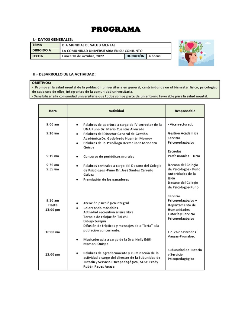 Actividades por el Día de la Salud Mental | PDF