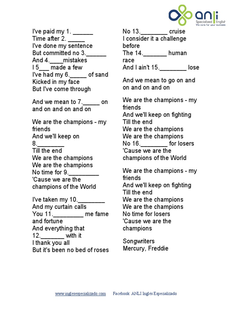 Lyrics:. We Are The Champions - Queen | PDF