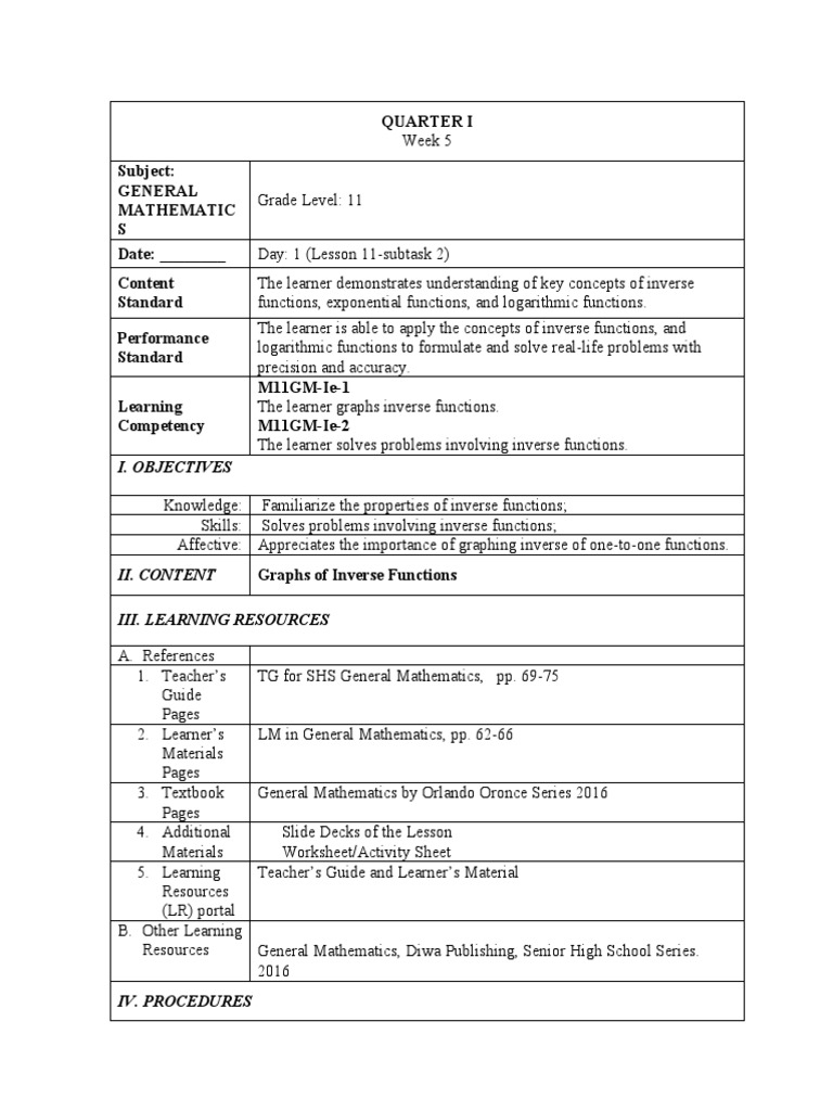 Graphing Inverse Functions in Grade 11 | PDF | Function (Mathematics ...