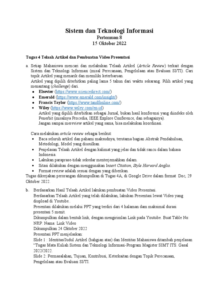 Sti 8 Tugas 4 Telaah Artikel Dan Presentasi Online Pdf