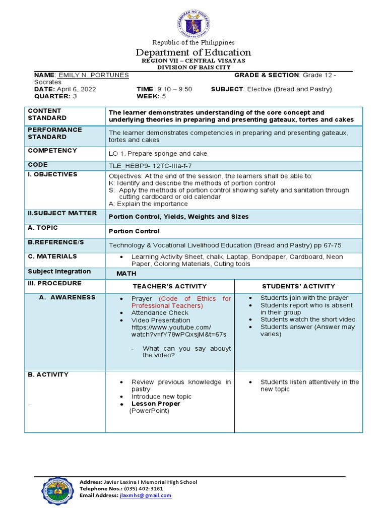 Mastering Portion Control in Gateaux | PDF | Teachers | Learning