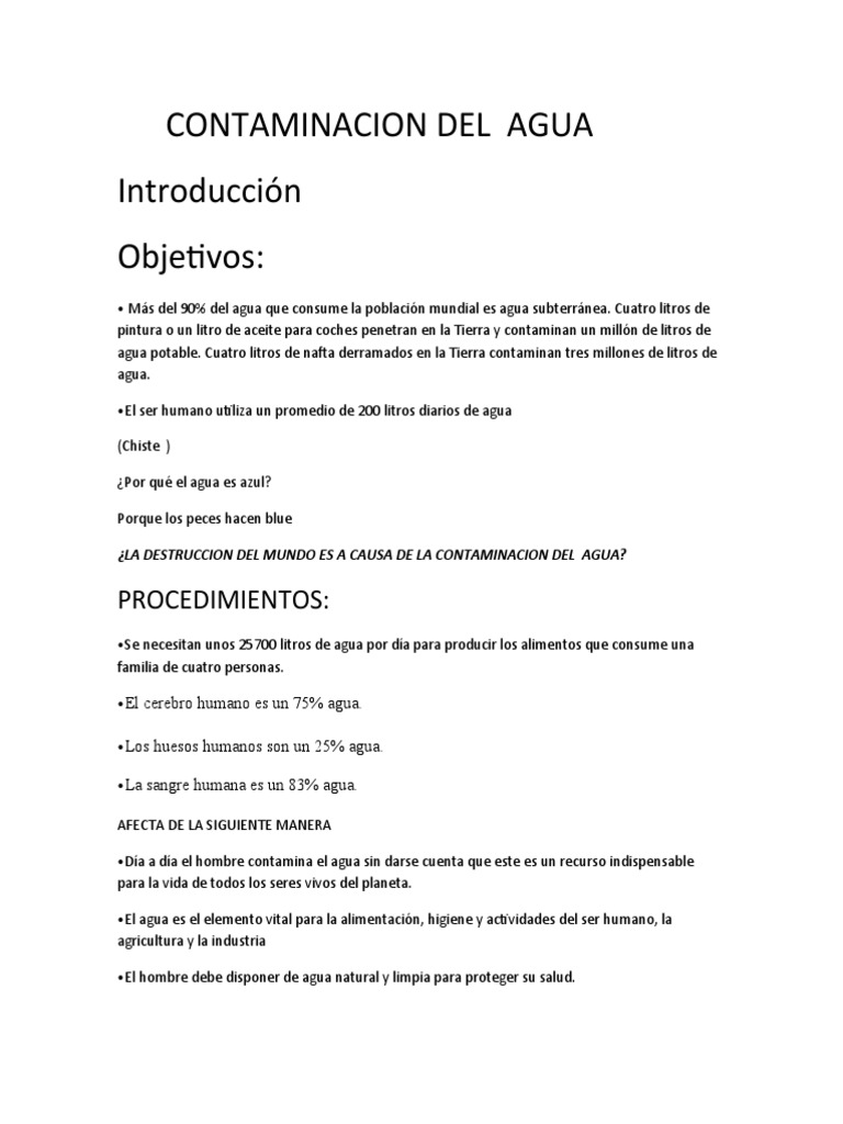 Cuidado del Agua y su Contaminación | PDF | Agua | La contaminación del ...