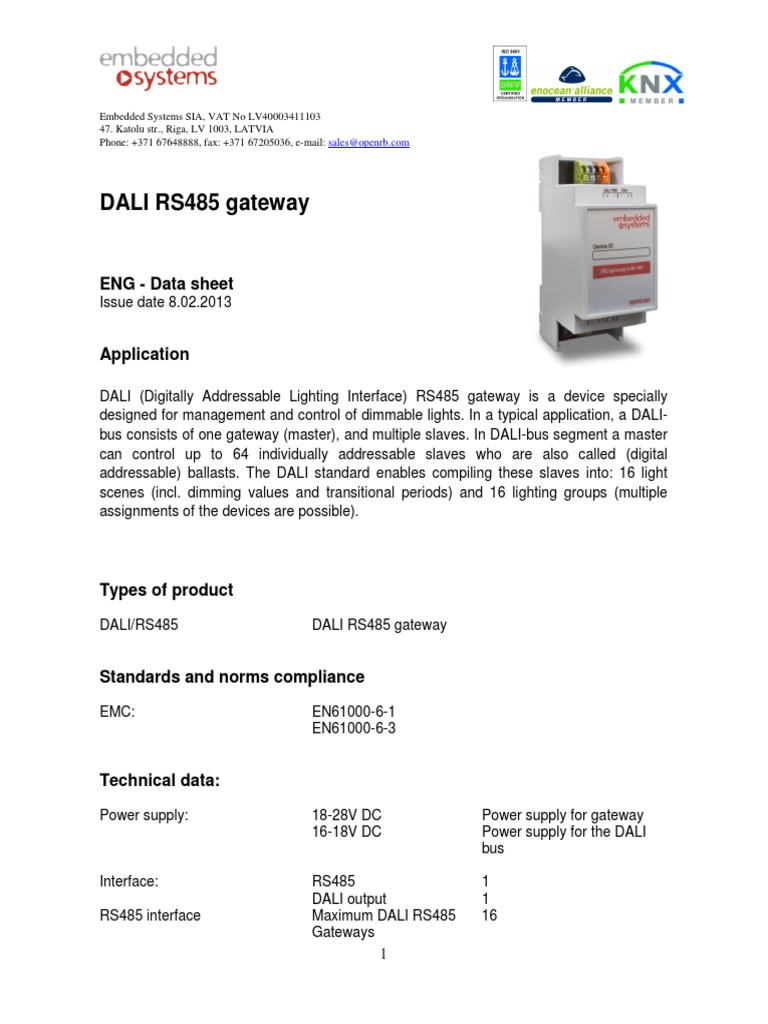 DALI RS485 Datasheet | PDF