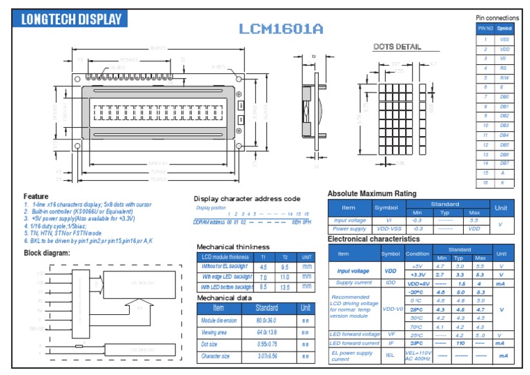 LCD Module Specifications and Ratings | PDF | Teaching Methods ...
