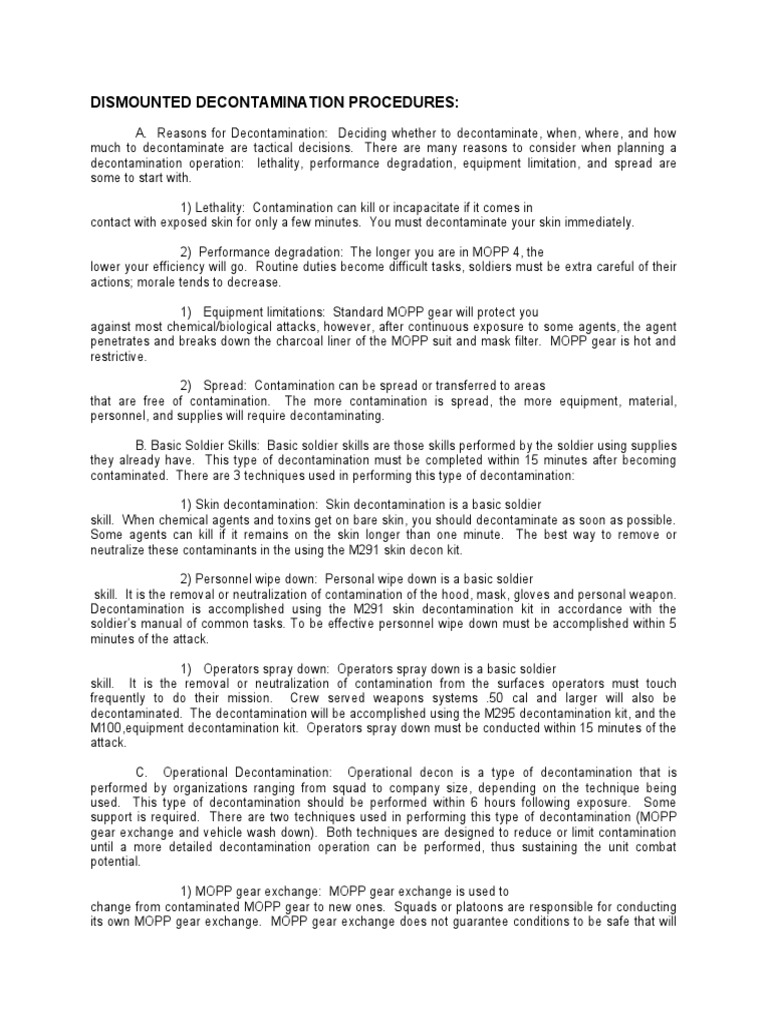 Dismounted Decontamination Procedures 1 | PDF | Chemical Warfare ...