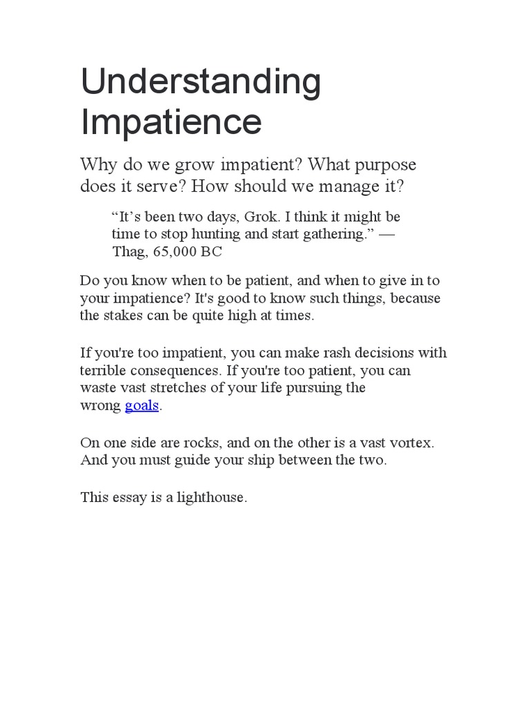 Why Aren't You Patient With Me? Understanding Impatience