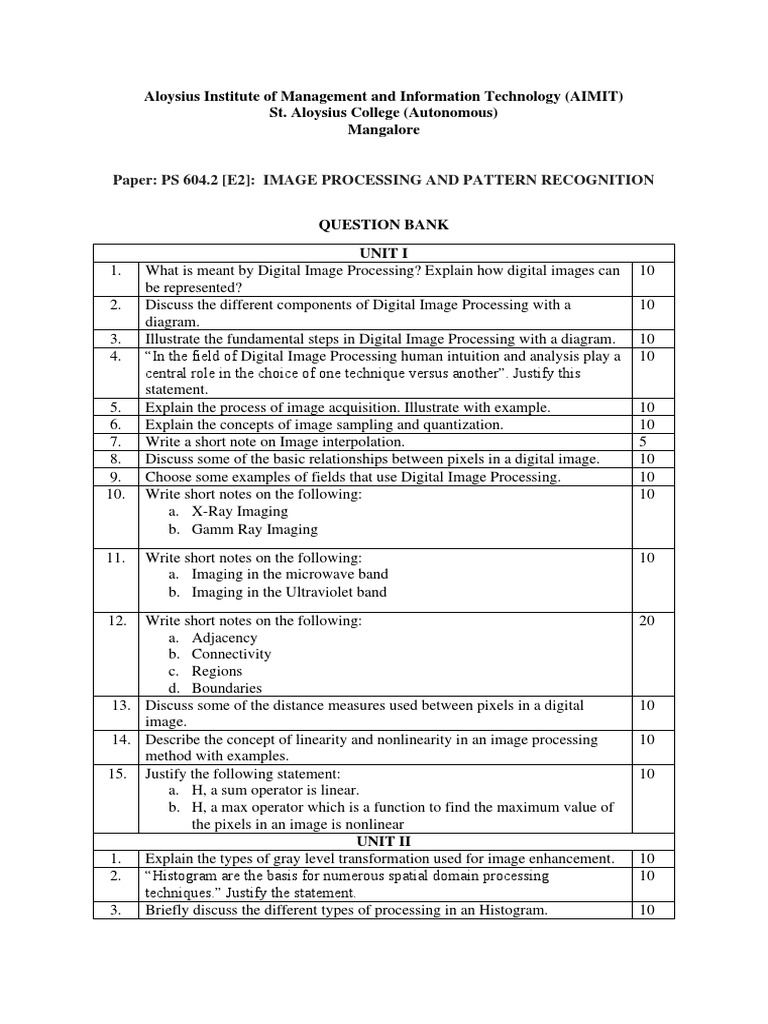 Paper: Ps 604.2 (E2) : Image Processing and Pattern Recognition ...
