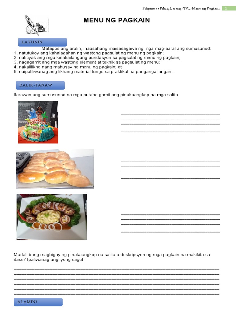 Menu NG Pagkain - Babala | PDF