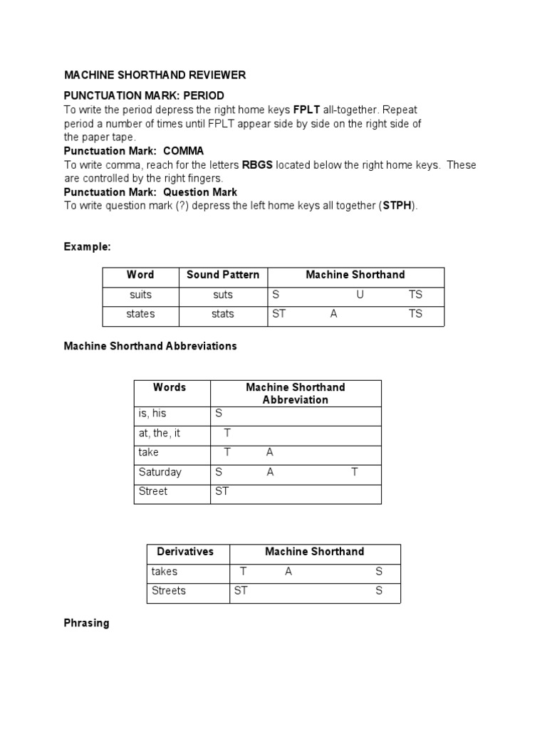 Machine Shorthand Techniques Guide | PDF | Shorthand | Punctuation