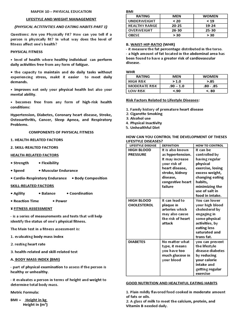 LIFESTYLE AND WEIGHT MANAGEMENT PDF Physical Fitness Weight