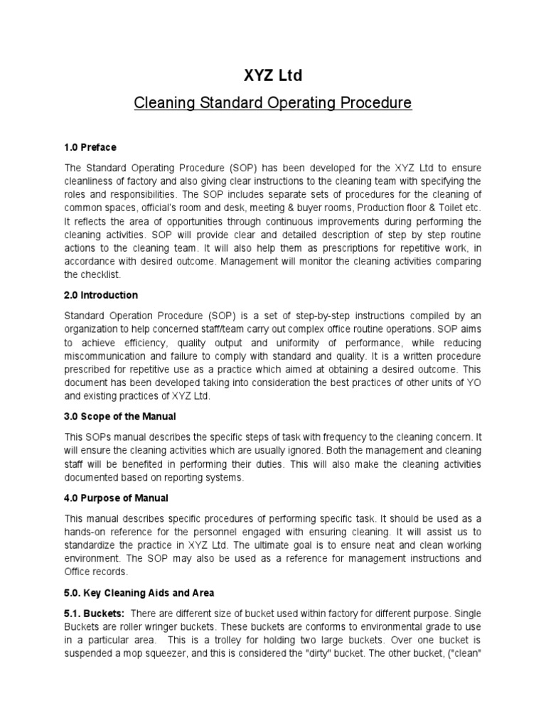 Sample Cleaning SOP PDF Hygiene Cleaning