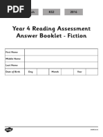 Year 4 Reading Assessment Answer Booklet - Fiction: English KS2 2016