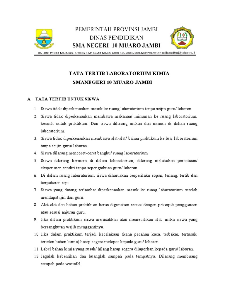 Tata Tertib Laboratorium Kimia Dan Biologi PDF