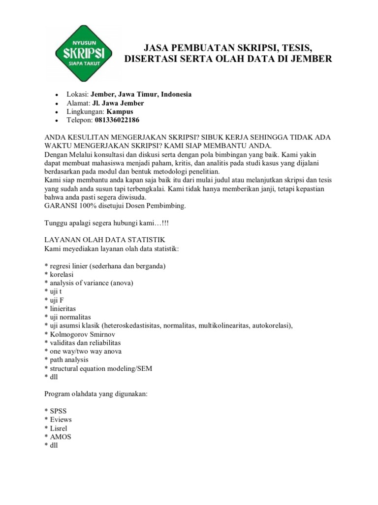 Jasa Pembuatan Skripsi Tesis Disertasi Serta Olah Data Di Jember