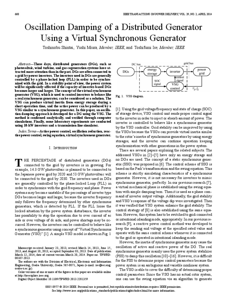 Oscillation Damping of A Distributed Generator Using A Virtual