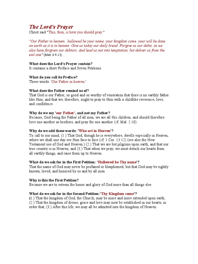The Lord S Prayer Explained Pdf Lord S Prayer Mythology