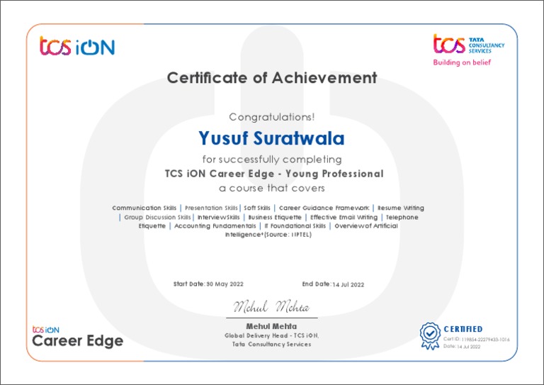 TCS ION Certificate PDF