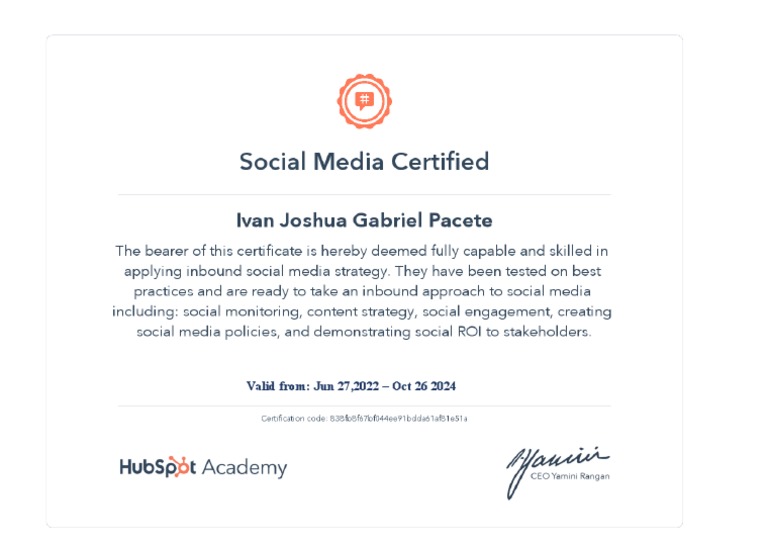 Certificate Hubspot Social Media PDF